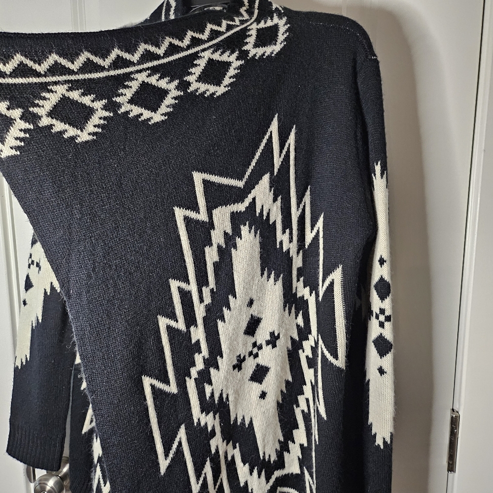 Aztec Cardigan Southwestern Open Front Waterfall Drape Cozy Knit Large X-Large - Picture 6 of 14
